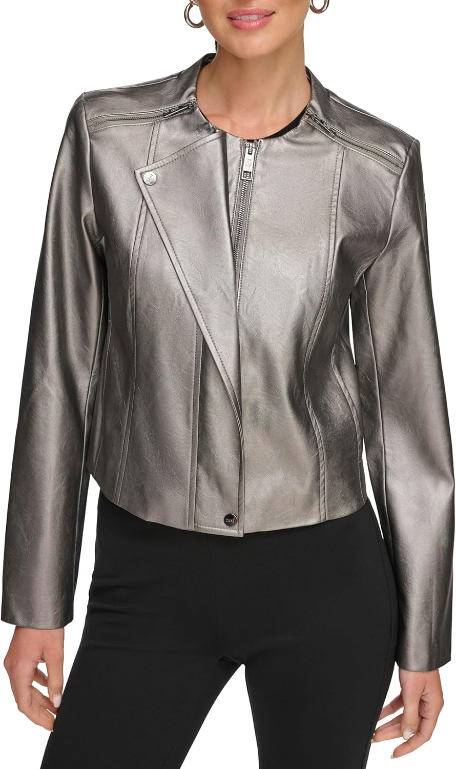 DKNY Damen Gunmetal Pu Moto Faux Leather Jacket (1er Pack)