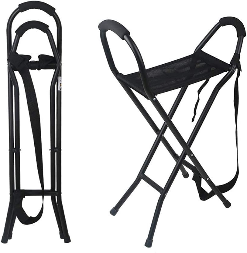 Rollatoren für Senioren Klappbarer Gehstock-Hocker, 2-in-1 Gehstock-Hocker mit Schlinge Gepolsterter Griff Tragbarer Aluminium-Krückenhocker-Stuhl Balancierende Mobilitätshilfe für ältere Me