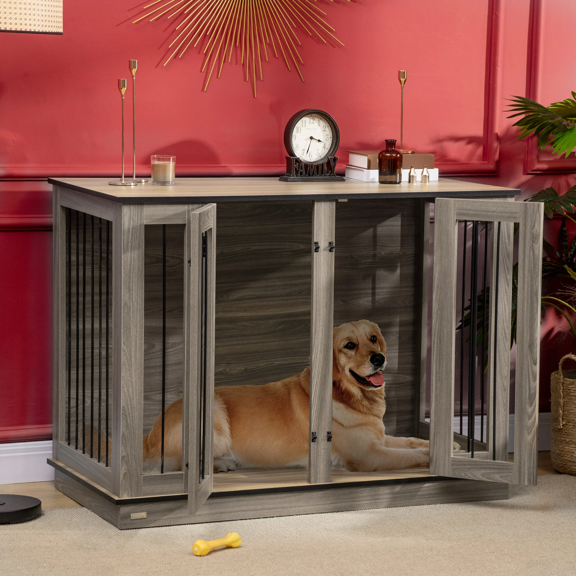 PawHut Hundekäfig Beistelltisch 2-in-1 mit Trennwand verriegelbar