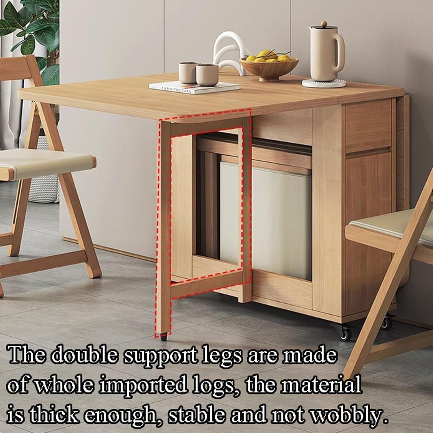 Zusammenklappbares Esstisch-Set, ausziehbarer Esstisch aus Holz mit Stauraum und Rollen, platzsparend, multifunktional, faltbar, Küchentische für kompakte Wohnung, Zuhause, Esszimmer