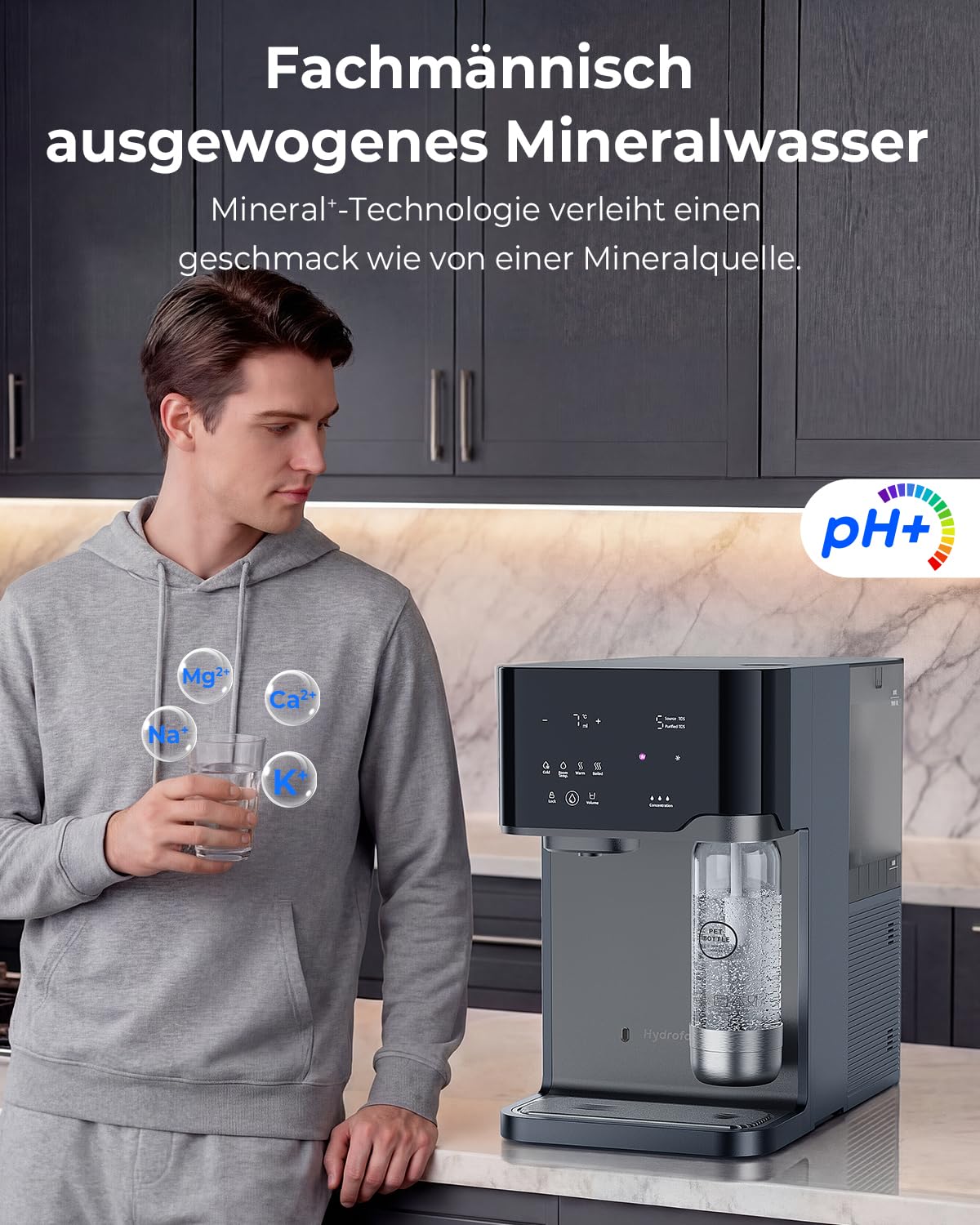 C300 Wasserspender mit Kohlensäure  und  Osmoseanlage, 6-Stufen Umkehrosmose + UV, Heißwasserspender mit Kühlung, 5L Tank, Temperatureinstellung 40-100°C, für Zuhause  und  Büro