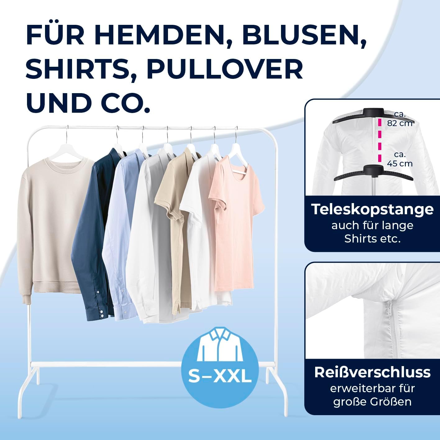 CLEANmaxx Automatischer Hemden-Bügler zum Trocknen und Gltten von Hemden & Blusen inklusive Aufsatz für Hosen | Die innovative und schonende Art, Ihre Wsche zu gltten