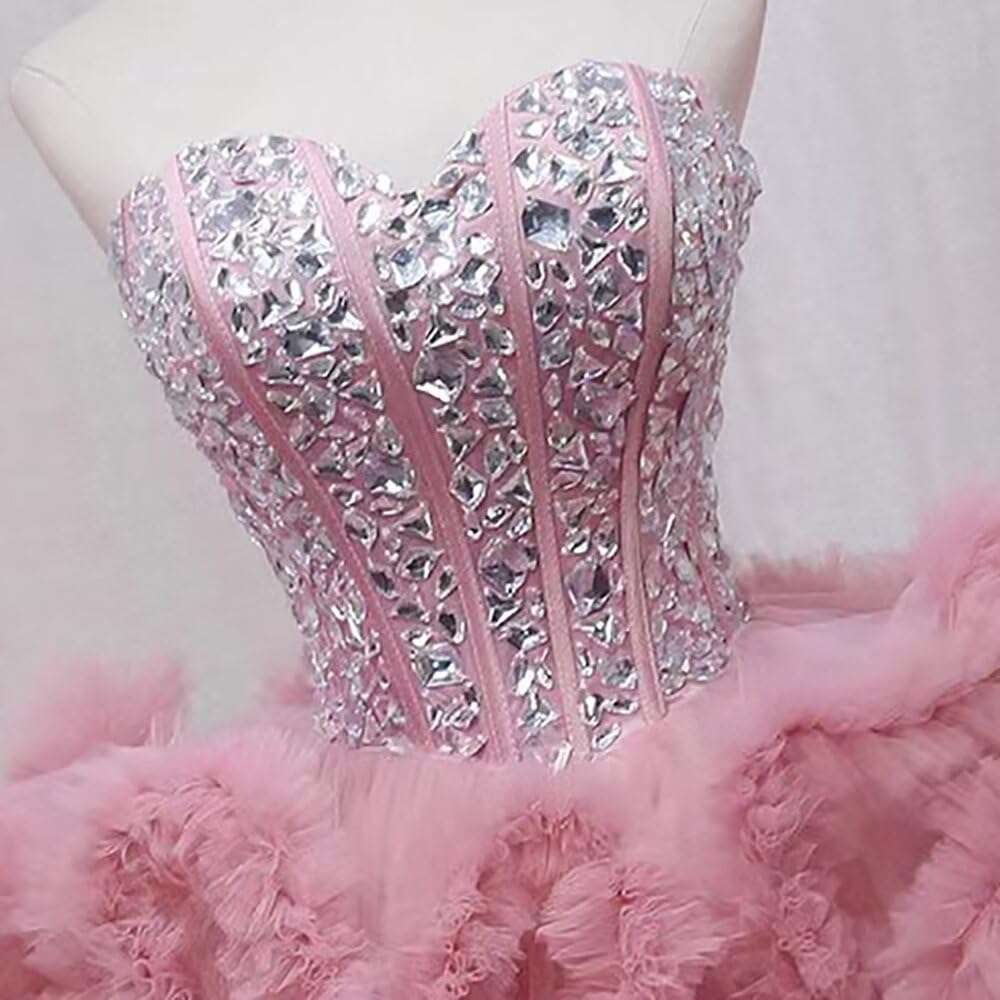 Tulle Homecoming Dress Sparkling Ball Gown Strapless Quinceanera Short Cocktail Prom Dress for Teens