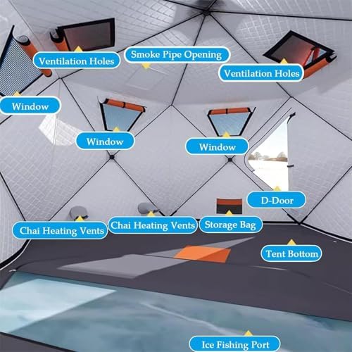 Eisangelunterstand - Tragbares isoliertes Pop-Up-Zelt für 6-10 Personen, 420D Hexagon Ice Shanty für Winterangeln