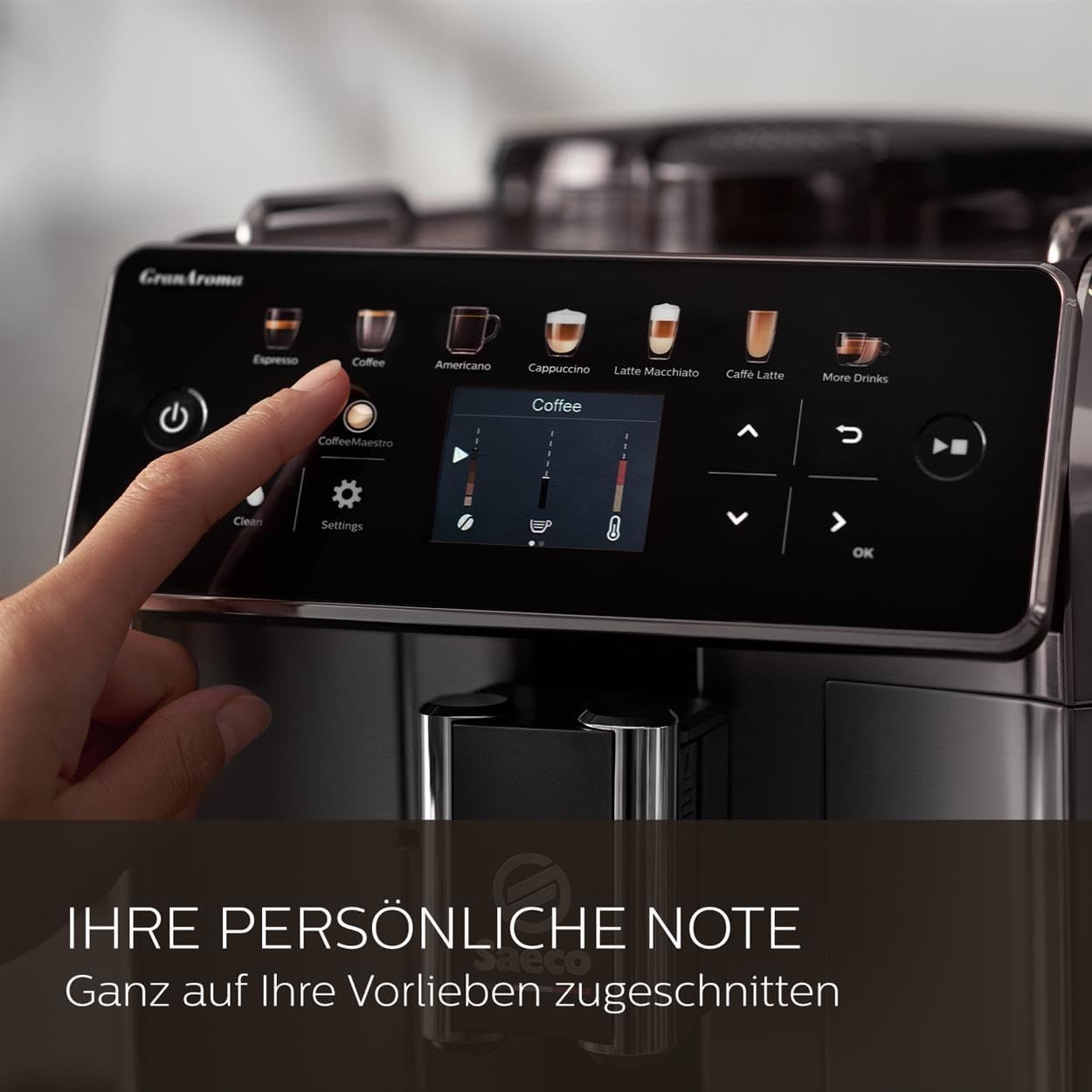 Saeco GranAroma Fully Automatic Espresso Machine, 16 Beverages, 6 User Profiles, Colored TFT Display, Metal Front, SM6585/00