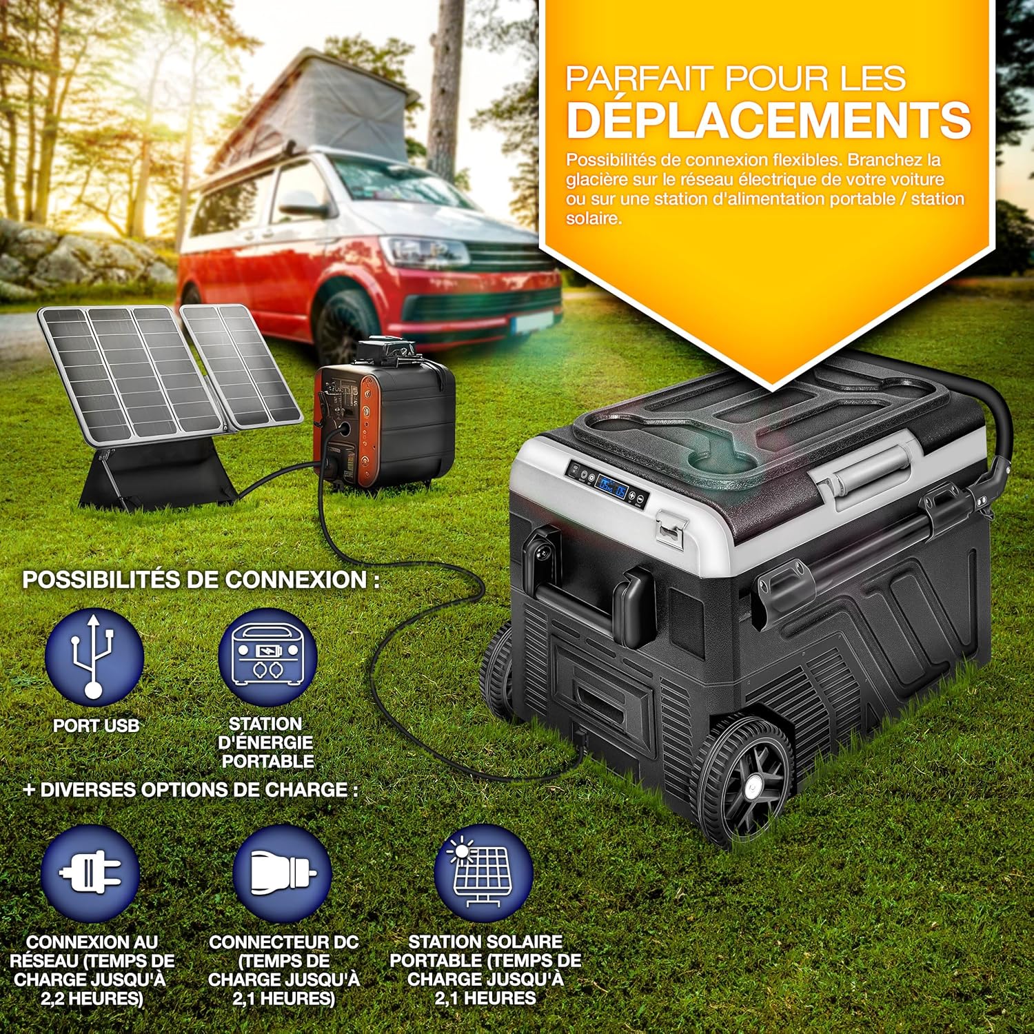 tillvex Glacière à Compresseur | Congélateur Electrique avec Contrôle WiFi-APP, Port USB, 12/24 V 230V | Réfrigérateur jusqu'à -20 °C pour Voiture, Camion, Bateau, Camping-Car, Camping (Gris, 50 L)