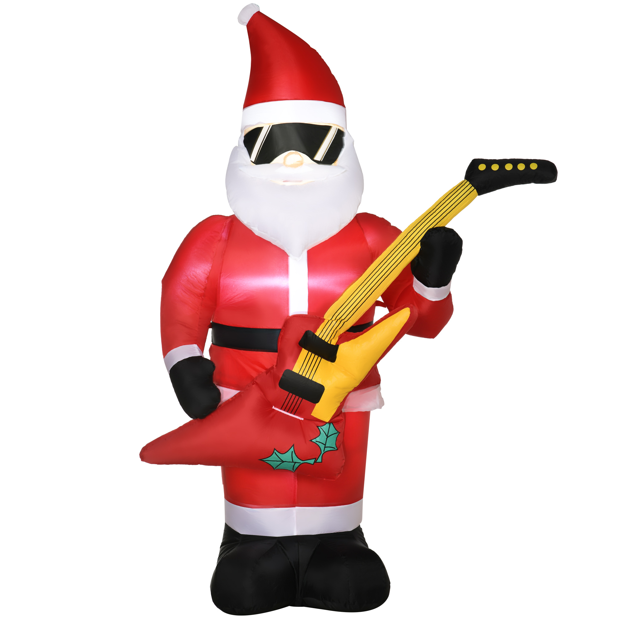 Outsunny kerstdecoratie, kerstman met elektrische gitaar, opblaasbaar, groot, inclusief blazer, 140 x 75 x 215 cm