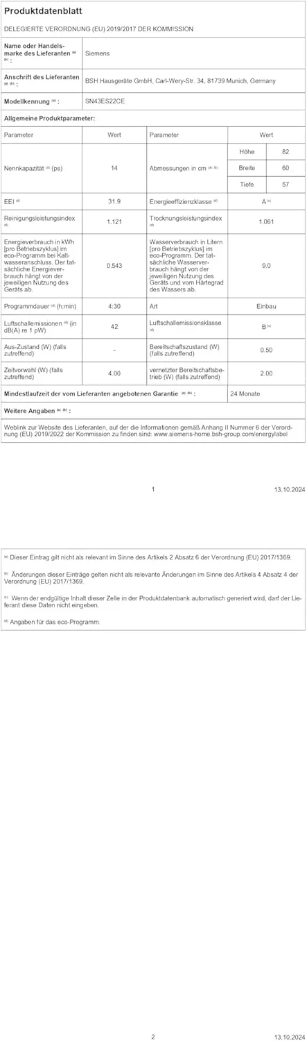 Siemens SN63EX14VE, iQ300 Smarter Geschirrsp��ler, Vollintegrierte Sp��lmaschine mit Besteckschublade, 60 cm, Auto T��r?ffnung dank autoOpen dry, Besonders leise durch iQdrive-Motor, infoLight aquaStop