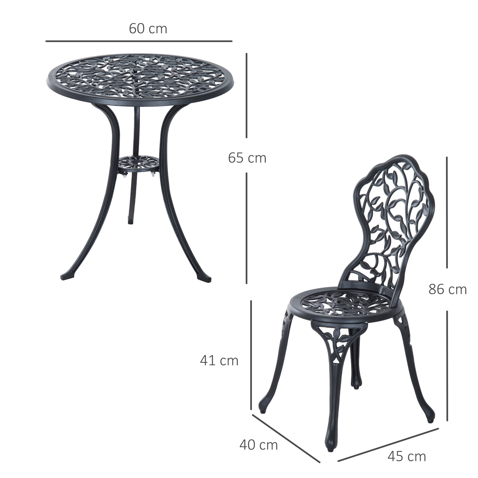 Outsunny bistroset 3 st. 60?cm x 60?cm x 65?cm