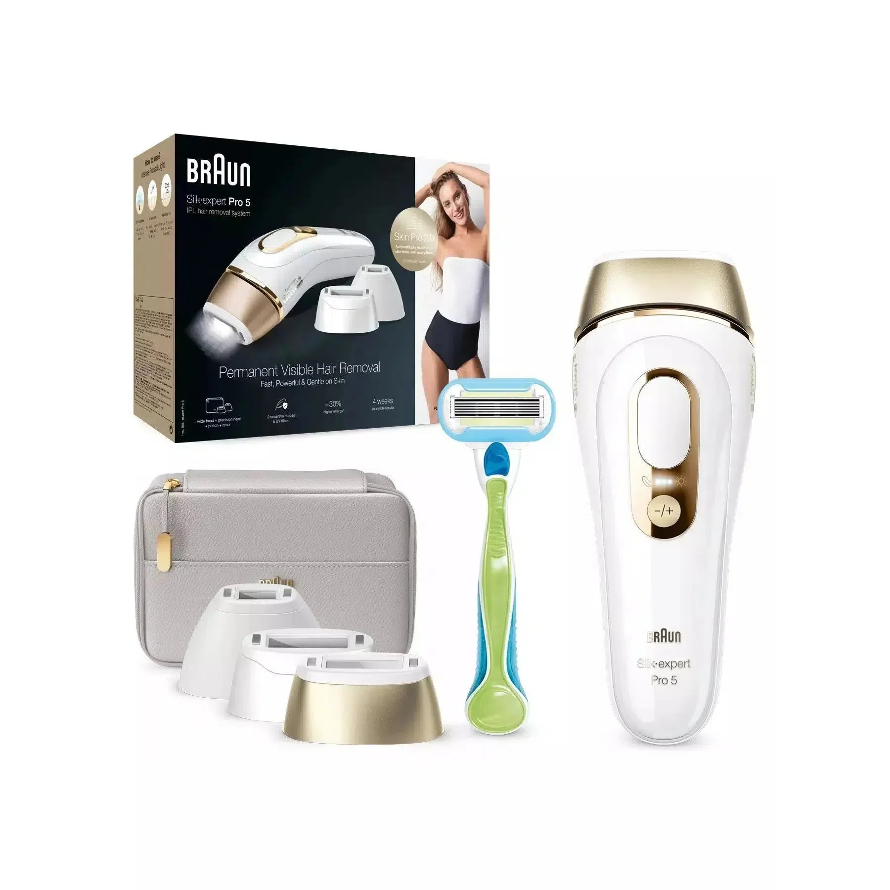 2025 Braun Silk-expert Pro 5 PL5257 Sistema de Depilación IPL con cabezales de precisión y ancho – Para una piel maravillosamente suave