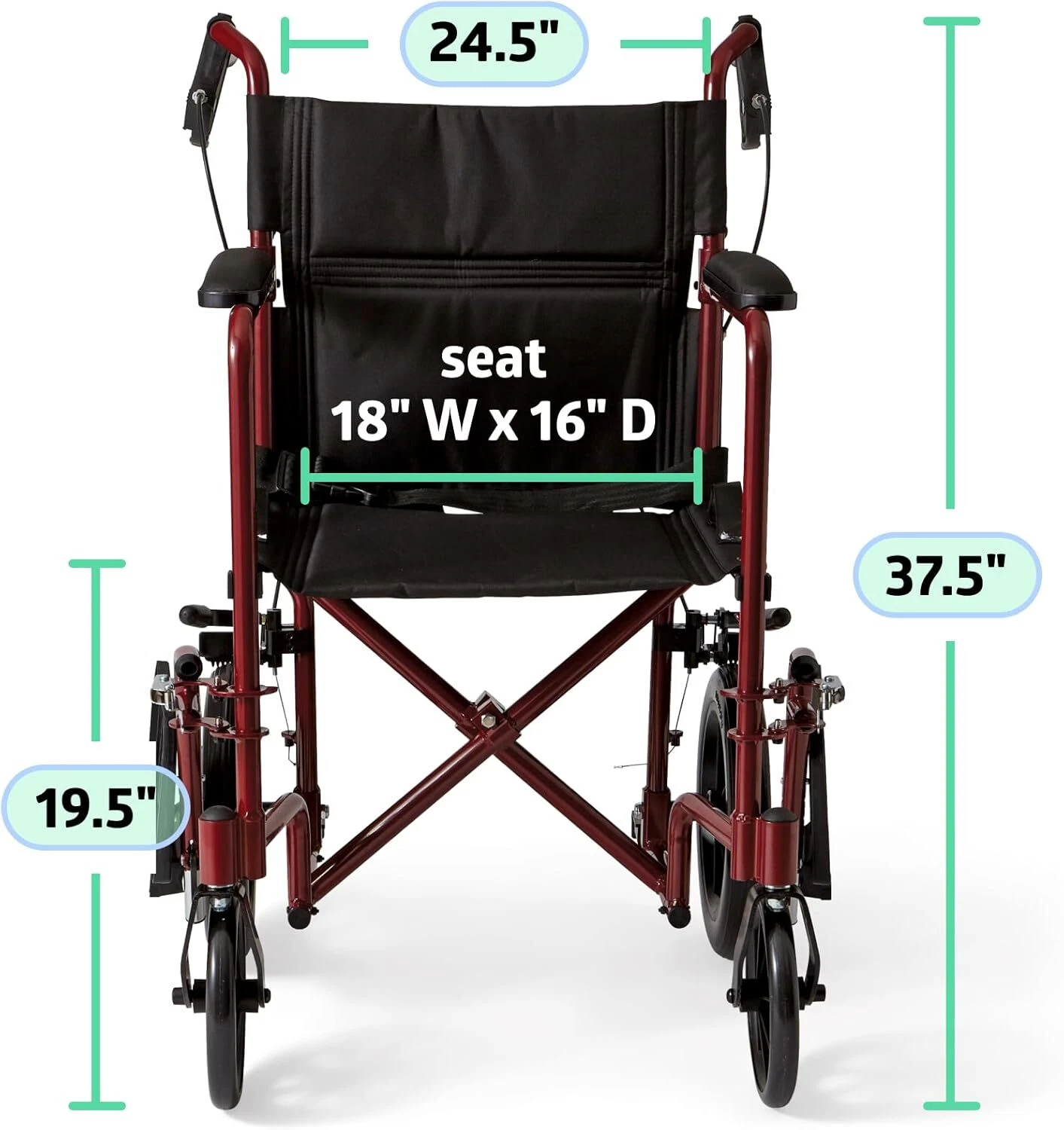 Lichtgewicht Opvouwbare Rolstoel met Handremmen en 12-Inch Wielen