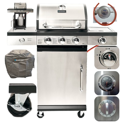 Grill Gazowy Palniki 4+1 Żeliwny Ruszt 11,7 kW Stal Nierdzewna Pokrowiec