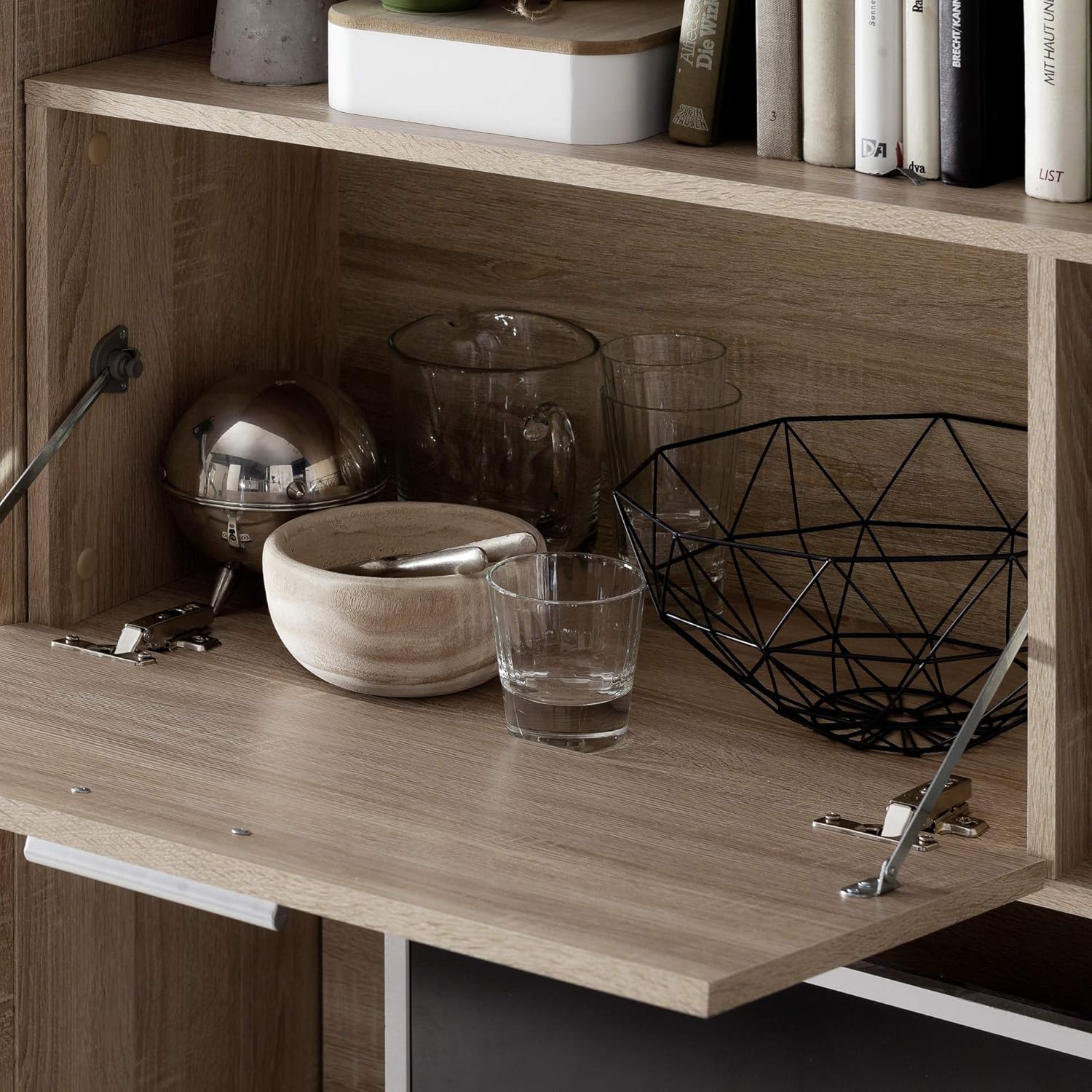 trendteam smart living - Mondeo - Wohnwand - Eiche - Anbauwand mit 4 Türen, 5 offenen Fächern, 3 Klappen und 7 Einlegeböden - (BxHxT) 291 x 197 x 41 cm -viel Stauraum für Ordnung.