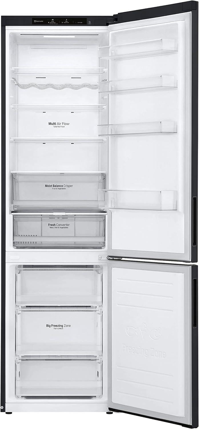 LG GBV22NCCEP Kühl-/Gefrierkombination – Smart Inverter Compressor, Total No Frost, Modern Flat Door Design, Matt Schwarz Metallic, Energieeffizienz A