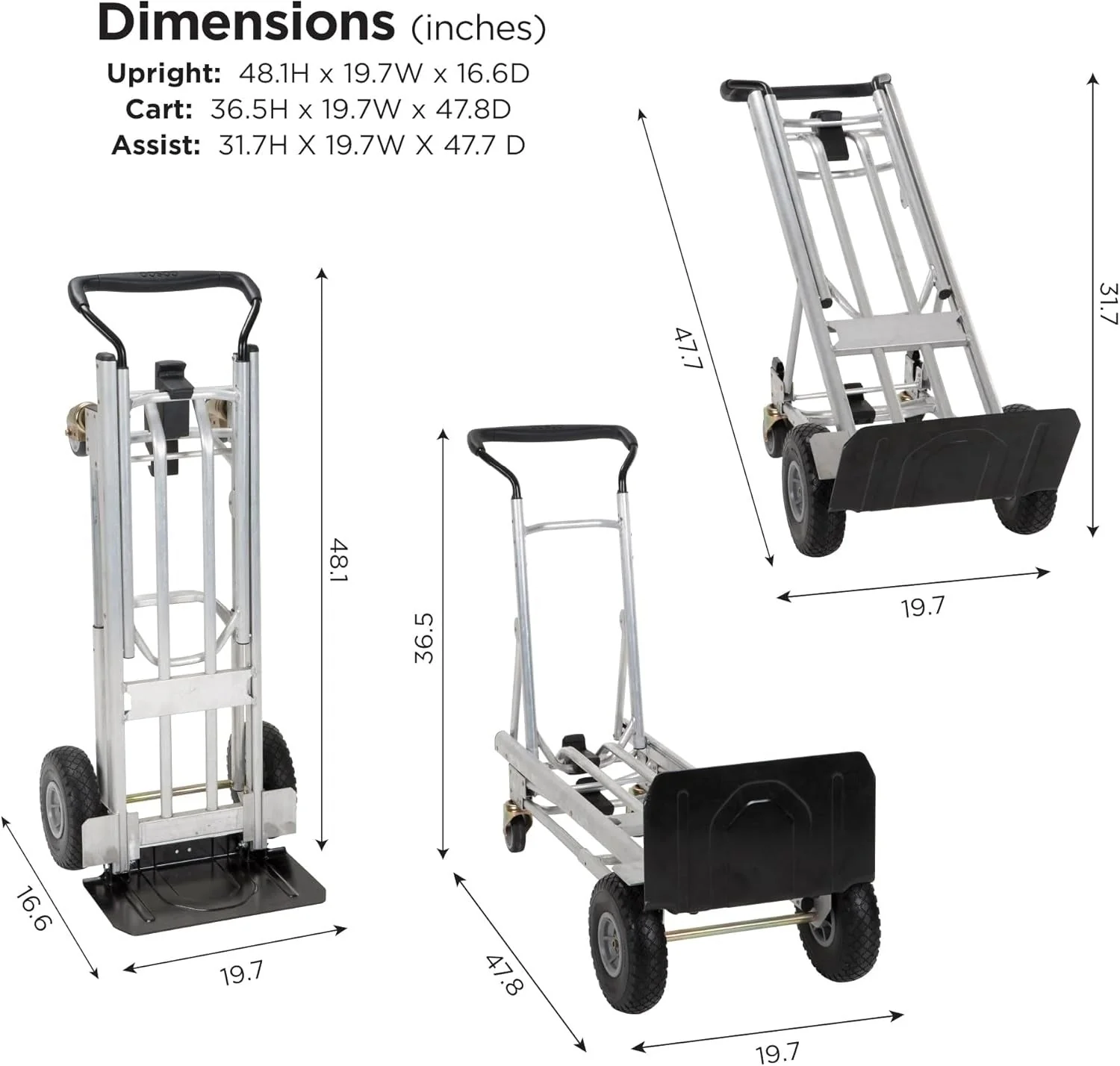 4-in-1 folding hand truck with puncture-proof wheels