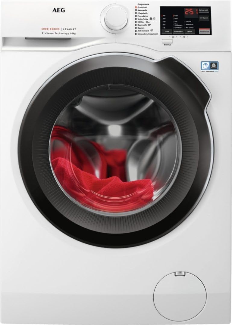 AEG Waschmaschine L6FBF50498 9KG,1400U,Aquastop,Dampf, Serie 6000 mit ProSense-Technologie, Schontrommel Energieeffizienzklasse A