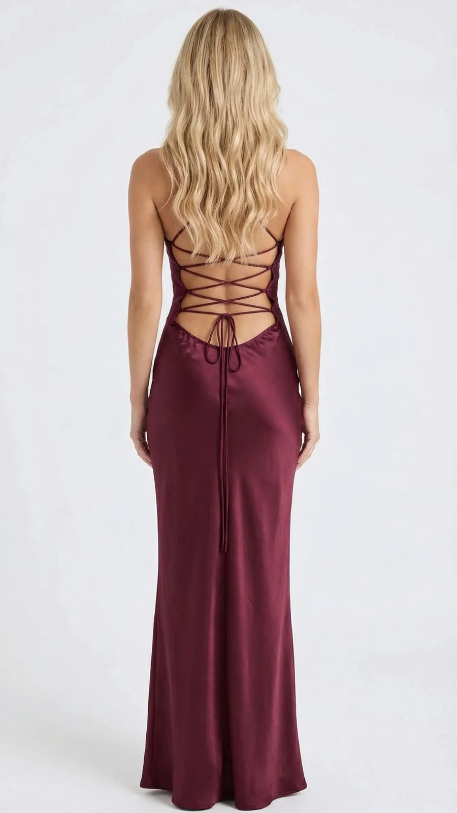Maxikleid f��r Damen mit Pailletten-Herz-Ausschnitt | Satin Abendkleid r��ckenfrei mit Schn��rung und Spaghettitr?gern