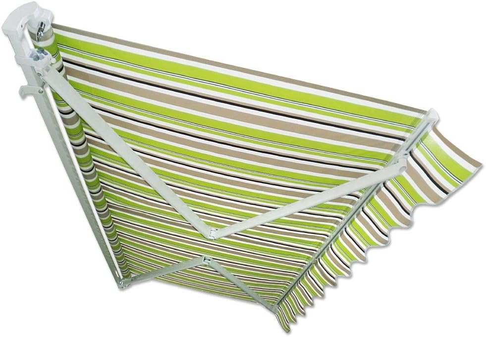 Jawoll Markise, Gelenkarmmarkise 500x300 cm, Markisenstoff grün-braun (Profilfarbe: Weiß) Sonnenschutz mit Markisenkrubel, Schattenspender, Sonnensegel, UV- beständig & Wasserabweisend