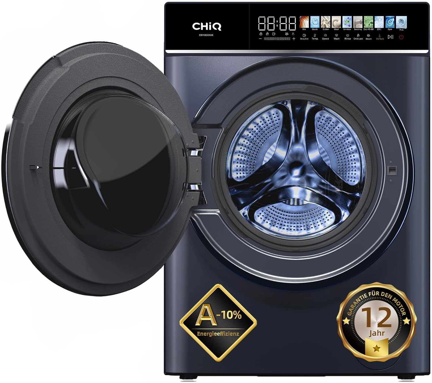 CHiQ Waschmaschine 7kg, 15 Programme, InverterMotor, Eco-Logic, Speed Wash, 60x46,5x84cm, Auto Clean, Washer Grau, CW07123863AX