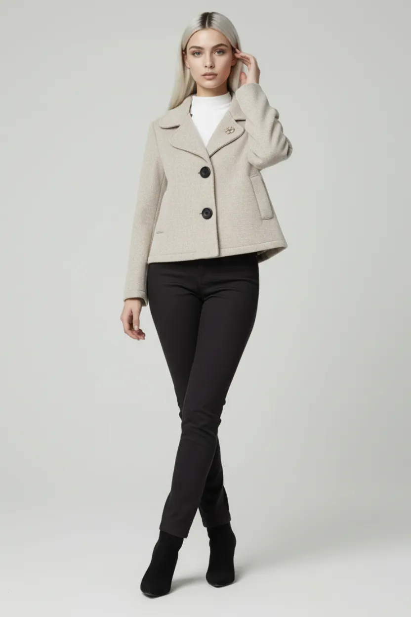 Women's Short Coat Jacket Short Beige with Buttons