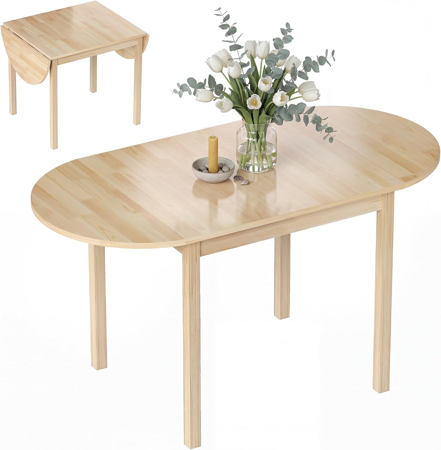 HOMCOM Esstisch aus Holz Klappbar Küchentisch für 6 Personen mit Drop-Leaf-Design Oval Klapptisch Esszimmertisch für Kleine Räume, Esszimmer, Küche 140 x 70 x 75 cm Naturholz