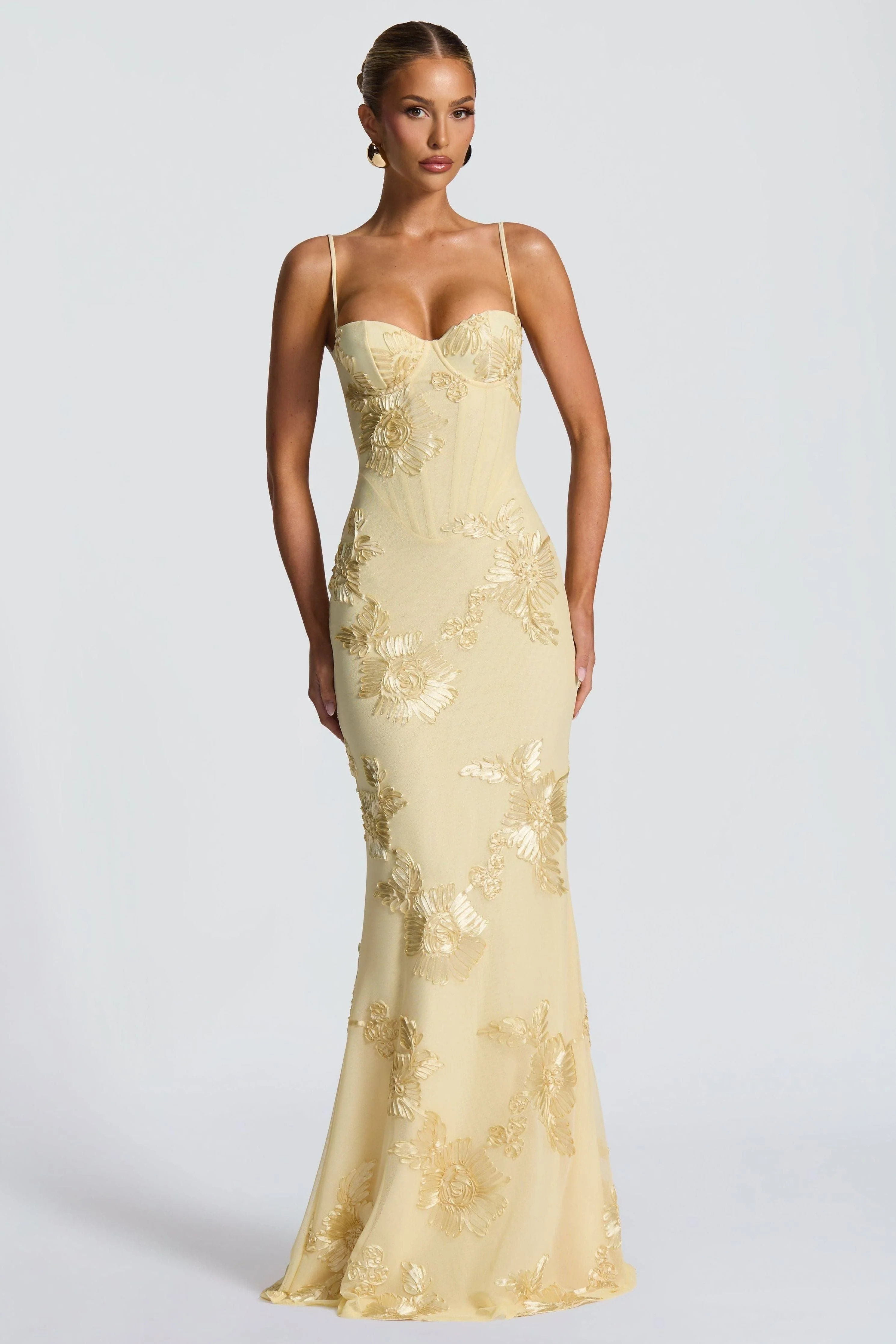 Florales Maxi-Abendkleid mit Applikationen und Herzausschnitt f��r Damen