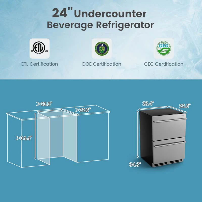 Eletriclife 24 Inch Under Counter Dual Drawer Fridge with 37�H-64�H Temperature Range