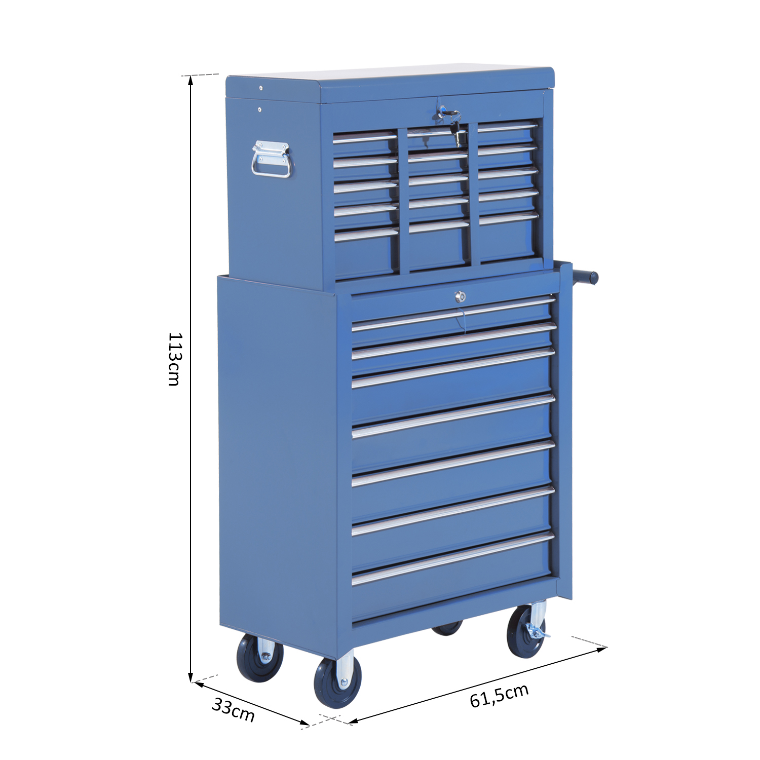 ? mobiele werkplaatswagen gereedschapswagen met wielen & slot gereedschapswagen wagen met wielen gereedschapskist, afsluitbaar met 16 schuifladen, blauw