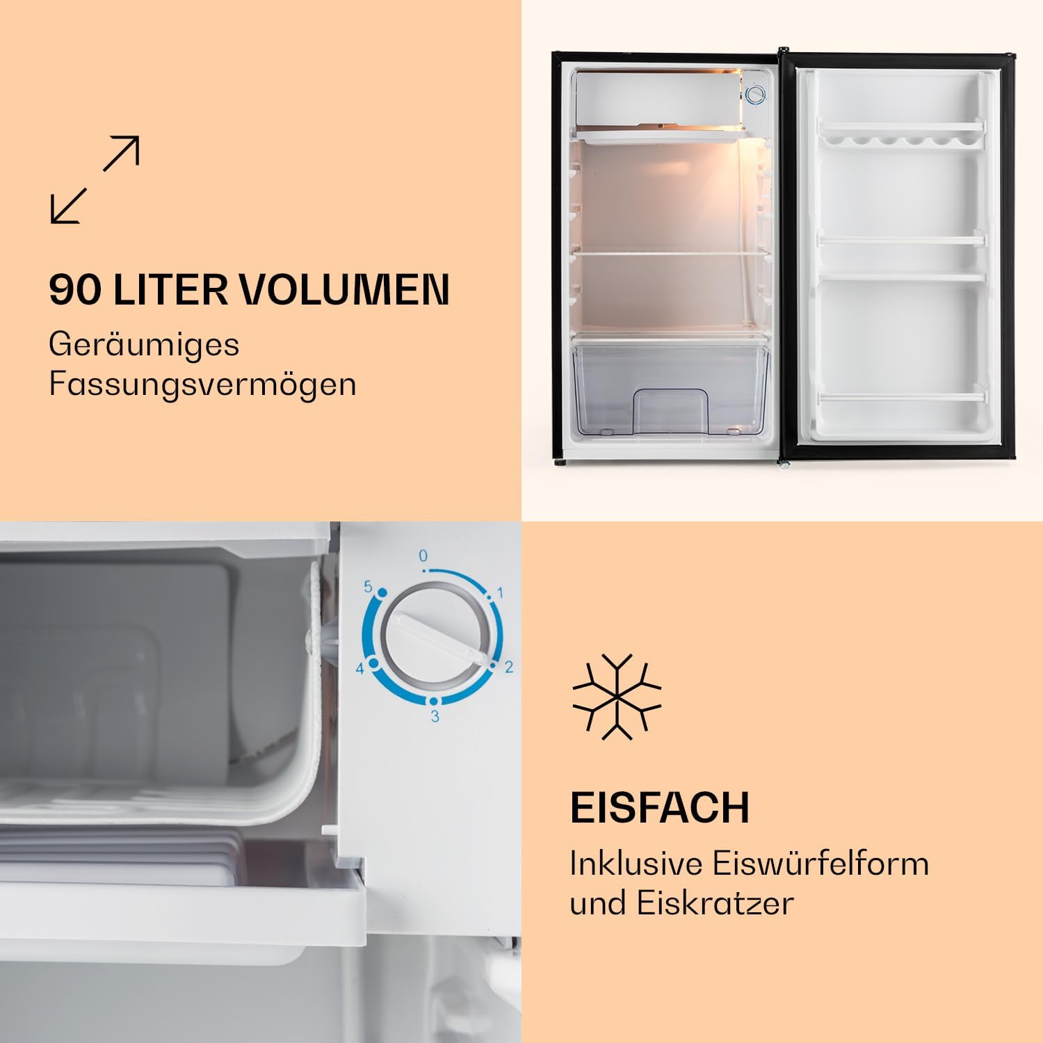 Klarstein MKS-6 Mini-Kühlschrank mit 66 Liter Volumen und 83 Watt, Sleek Edition, freistehend, 3 Temperaturstufen 5 bis 15 °C, 33 db, Innenbeleuchtung, Regaleinschübe, Seitenfächer, weiß