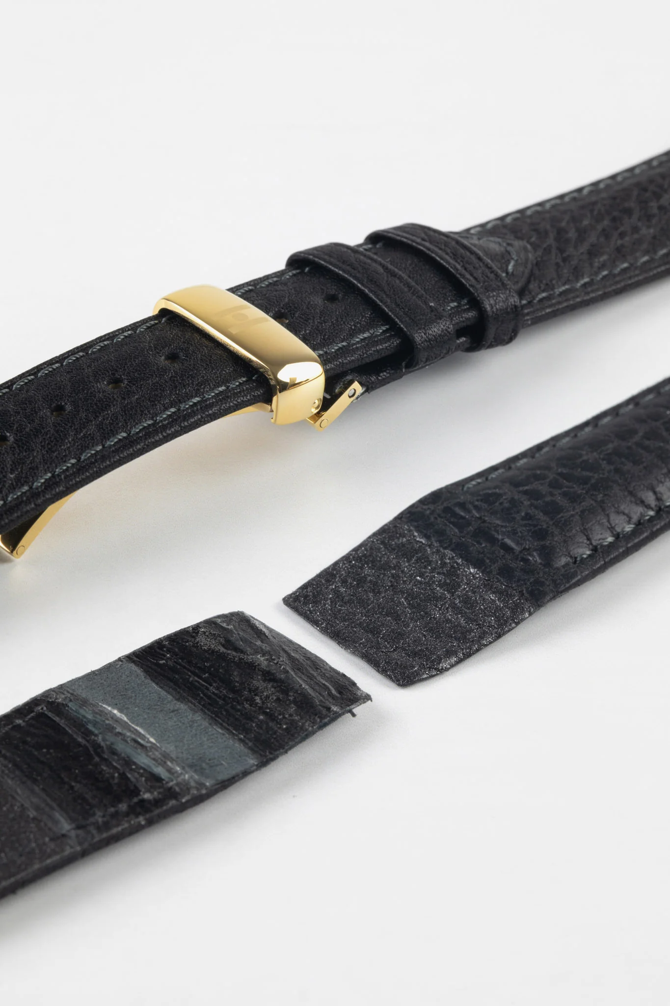 Hirsch CAMELGRAIN Open-Ended No-Allergy Leather Watch Strap in BLACK