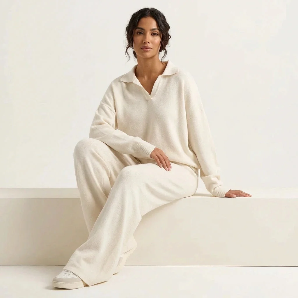 Lounge Set Damen Zweiteiler | Weicher Hausanzug mit Kaschmir | Bequemes Set f��r Freizeit und Zuhause | Entspannte Passform