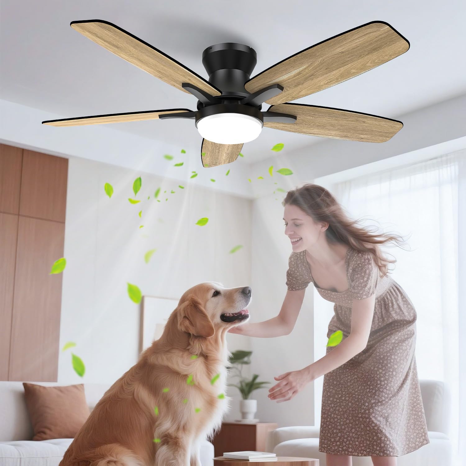 Airwit 106 cm Deckenventilator mit Beleuchtung und Fernbedienung, Deckenventilator mit Licht, leiser 20 dB DC-Motor, dimmbare 18W LED, Timer, doppelseitige Flügel, für Schlafzimmer Wohnzimmer