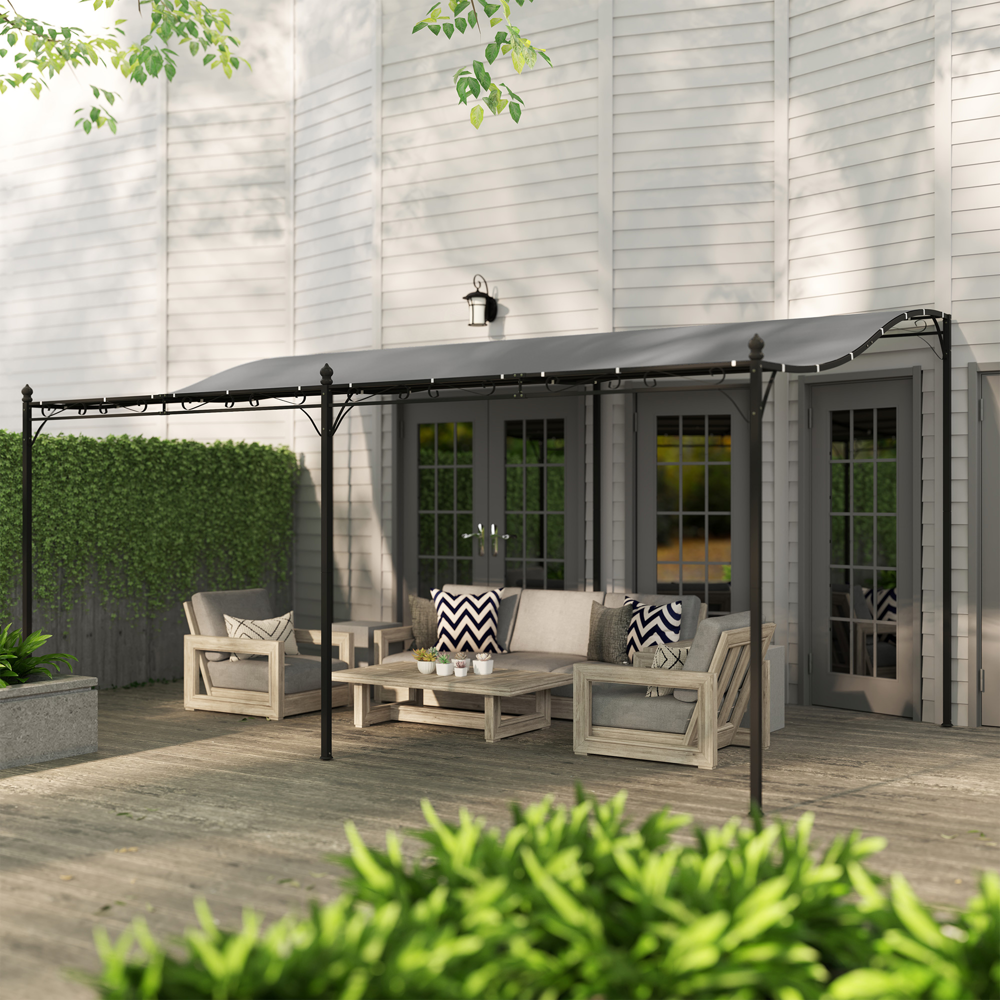 Outsunny 3 x 5 m Pergola, Flexibel Tuindak met Waterdichte Zeildoek en Metalen Frame, Schaduwverlener, Donkergrijs