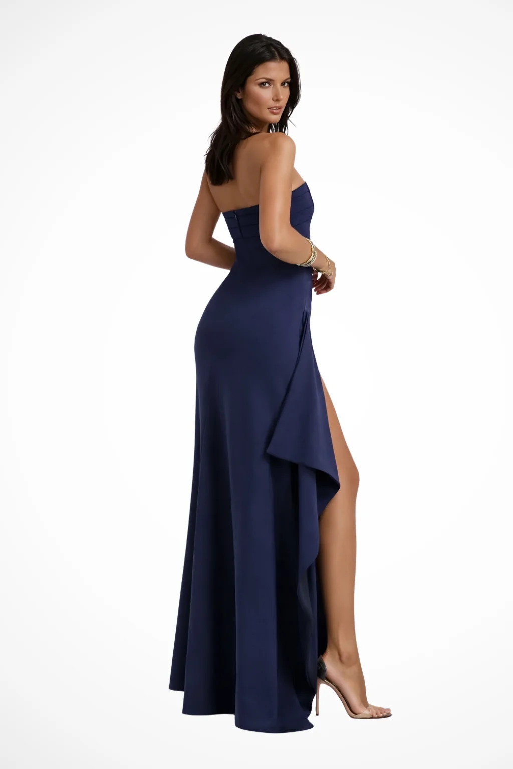 Damen Maxikleid Tr?gerlos | Elegantes Abendkleid mit hohem Beinschlitz | Bodenlanges Kleid f��r Hochzeitsg?ste & Events