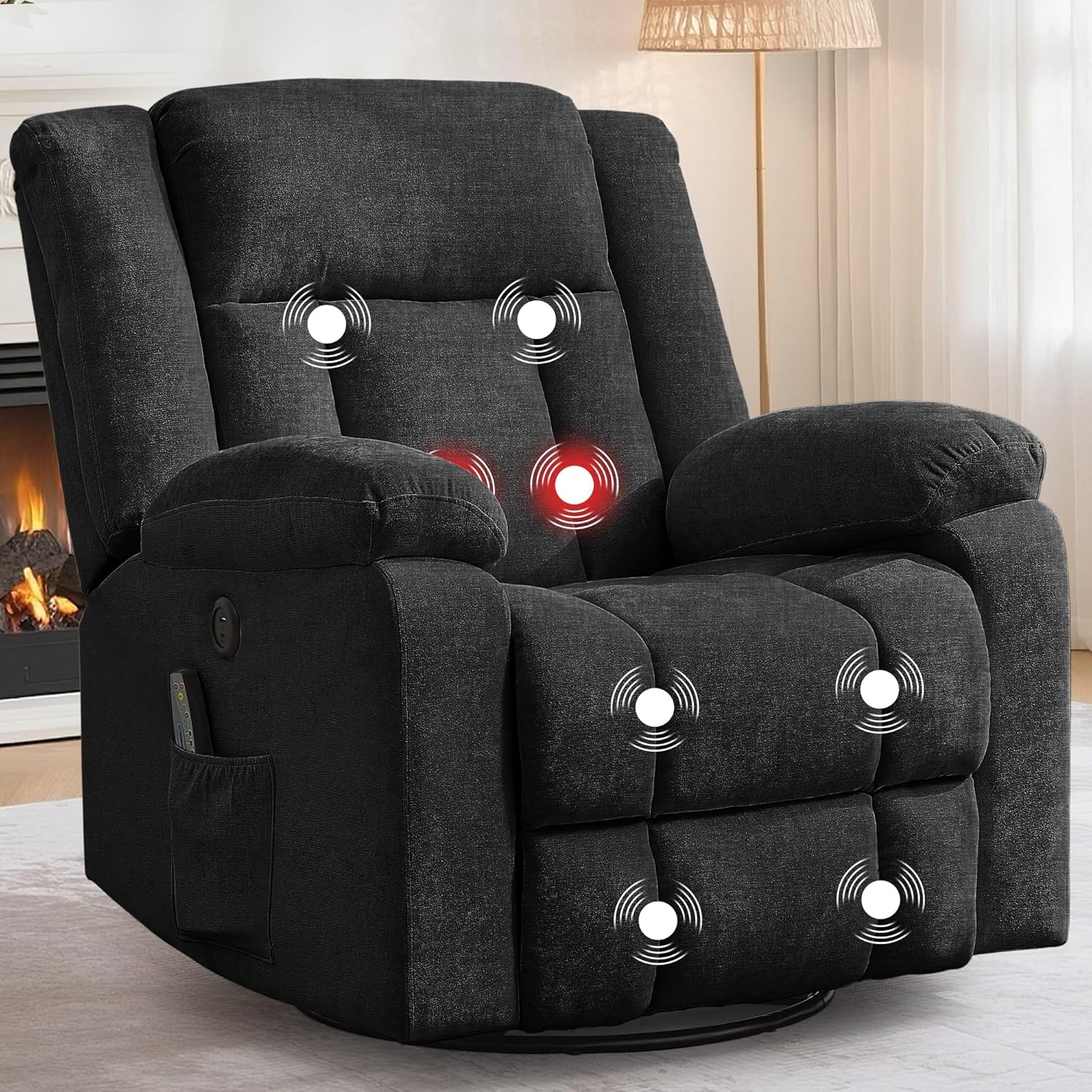 Rocker Recliner. Glider Recliner Chairs for Adults. 360掳 Swivel Rocking Chair with Massage and Heating. Nursery Chair with Storage and USB Charging for Living Room. Bedroom. Nursery