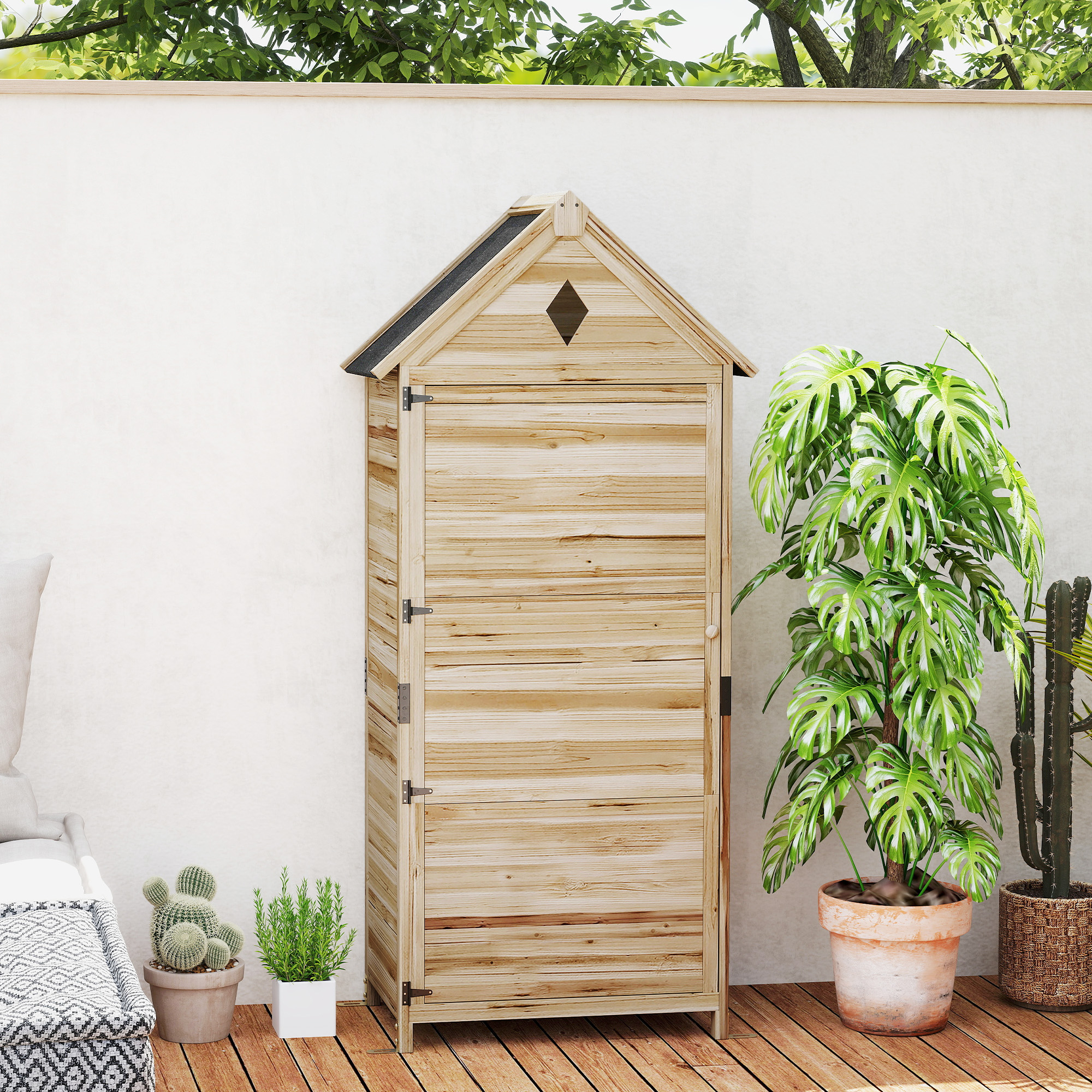 Tuinschuur met 4 Planken, Opslagschuur van Hout, Waterdicht Asfaltdak, 80 x 49 x 170 cm, Lichtbruin