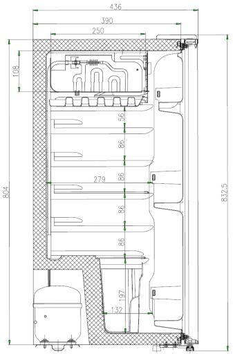 Lodówka mała chłodziarka mini zamrażarka hotelowa biurowa ŚWIATŁO 91l. 83cm