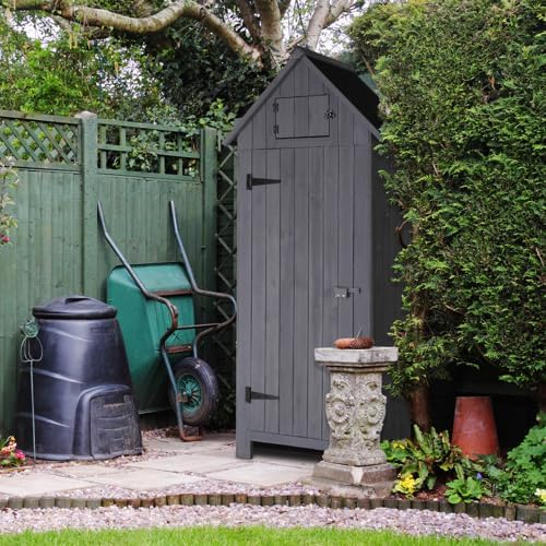 LEADZM Gartenschrank Holz für Außenbereich, gartenhaus Holz, Grau, 3 Regalböden, geräteschuppen für Garten, Terrasse, 77 X 54 X 180 cm