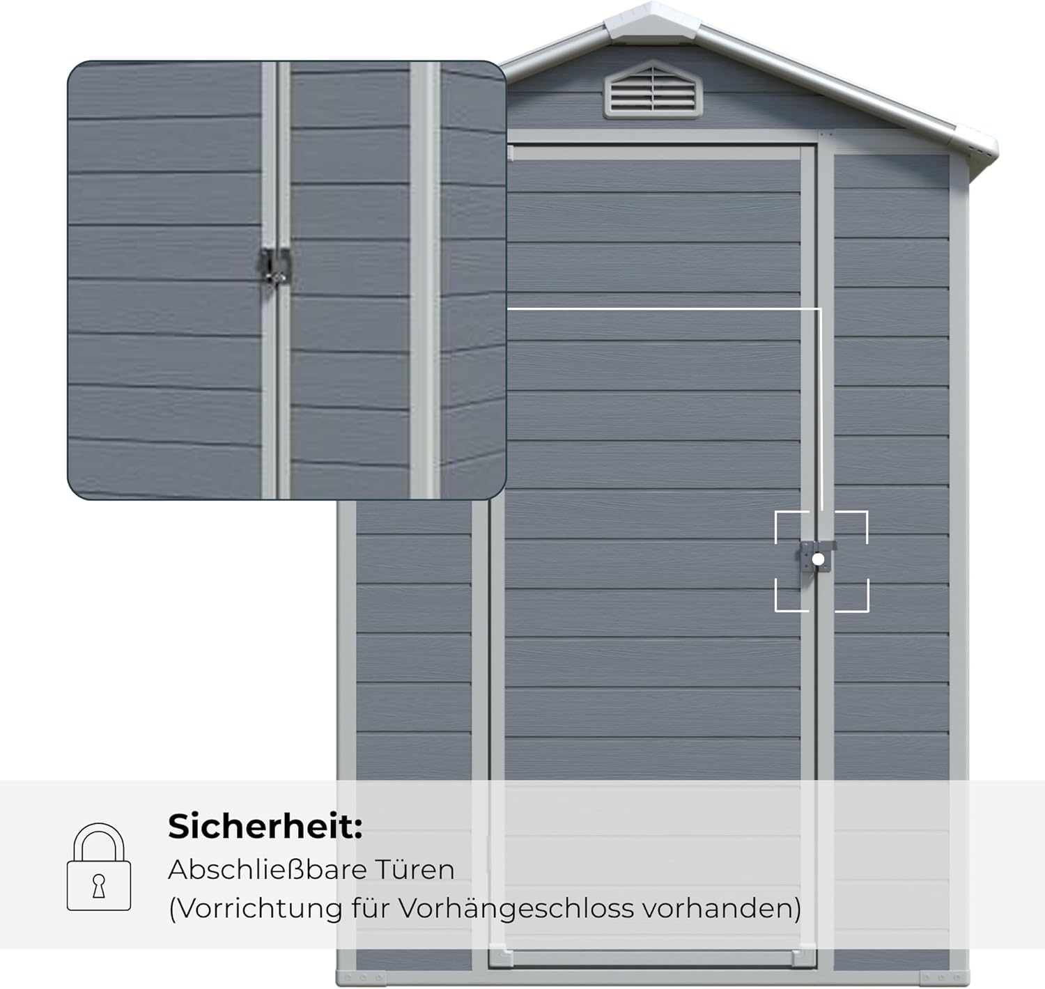 Gartenhaus Lönneberga 2,5m² Kunststoff | Polypropylen (PP) Geräteschuppen witterungsbeständig 124 x 191 x 167/199 cm (B x T x H) grau