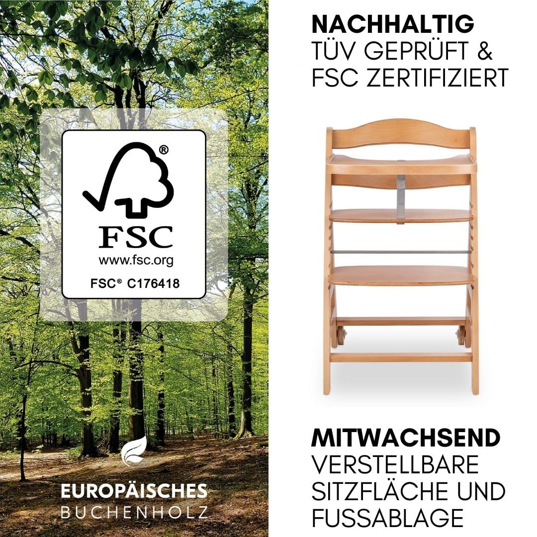 hauck Hochstuhl Beta+ Newborn Set Deluxe - Babyhochstuhl Set ab Geburt mit Neugeborenen Aufsatz Bouncer, Sitzpolster und Essbrett - Natural