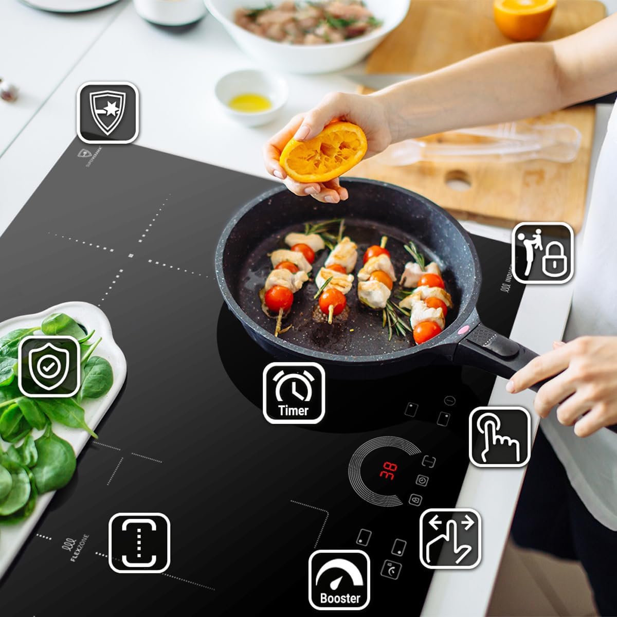 Autarkes Herdset: 60cm Einbaubackofen BO8805SS + 59cm Kochfeld CH5901RL | Grill | Heißluft | Automatik-Timer | 2-fach Wärmeschutzverglasung | Kindersicherung | Knebelbedienung | SET8805CH59RL