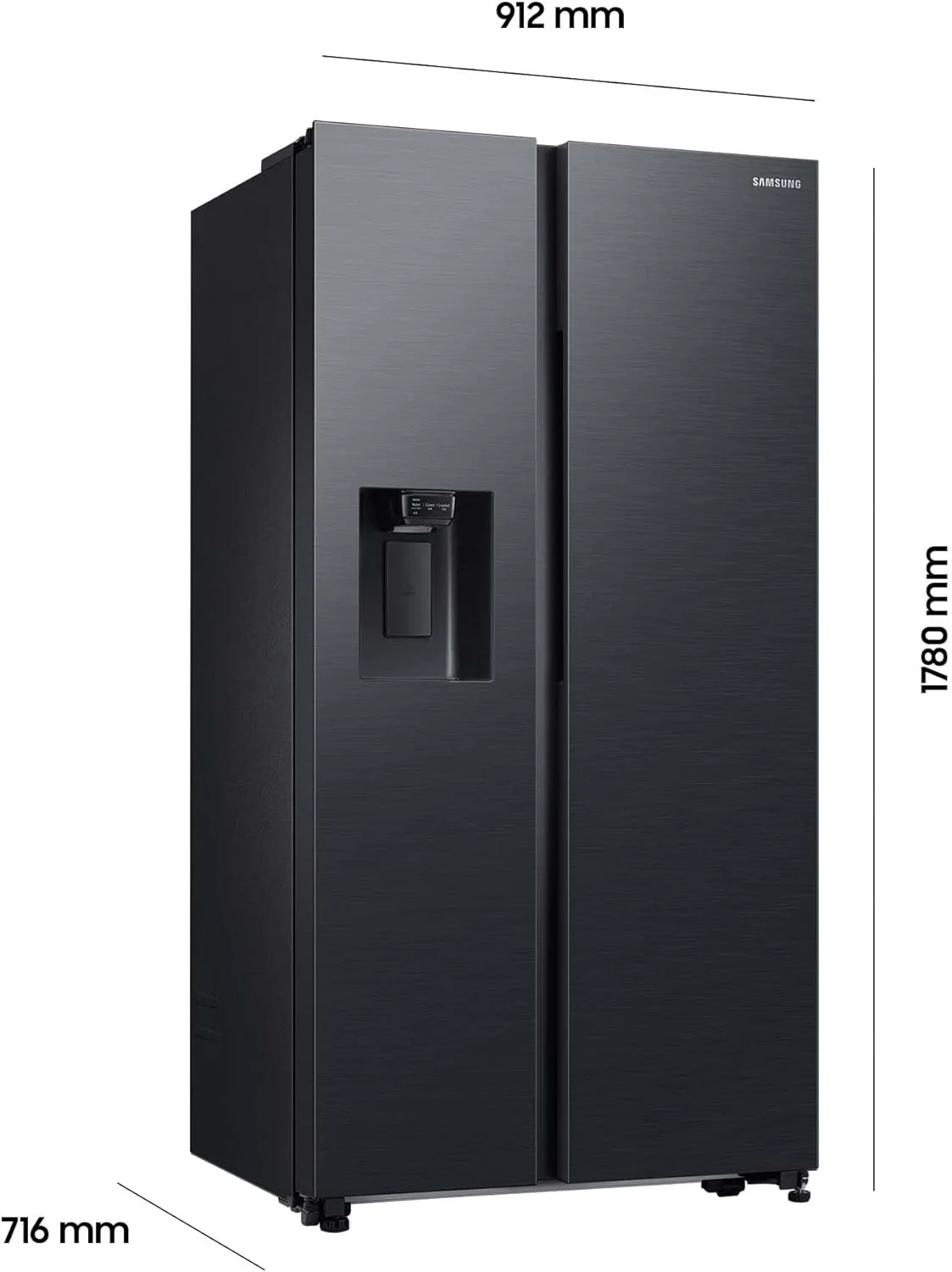 Samsung RS64DG53R3B1EF Amerikaanse koelkast, 178 cm, 628 l, SmartThings AI Energy Mode, ijs- en waterdispenser, Slim Ice Maker, Premium Black Steel