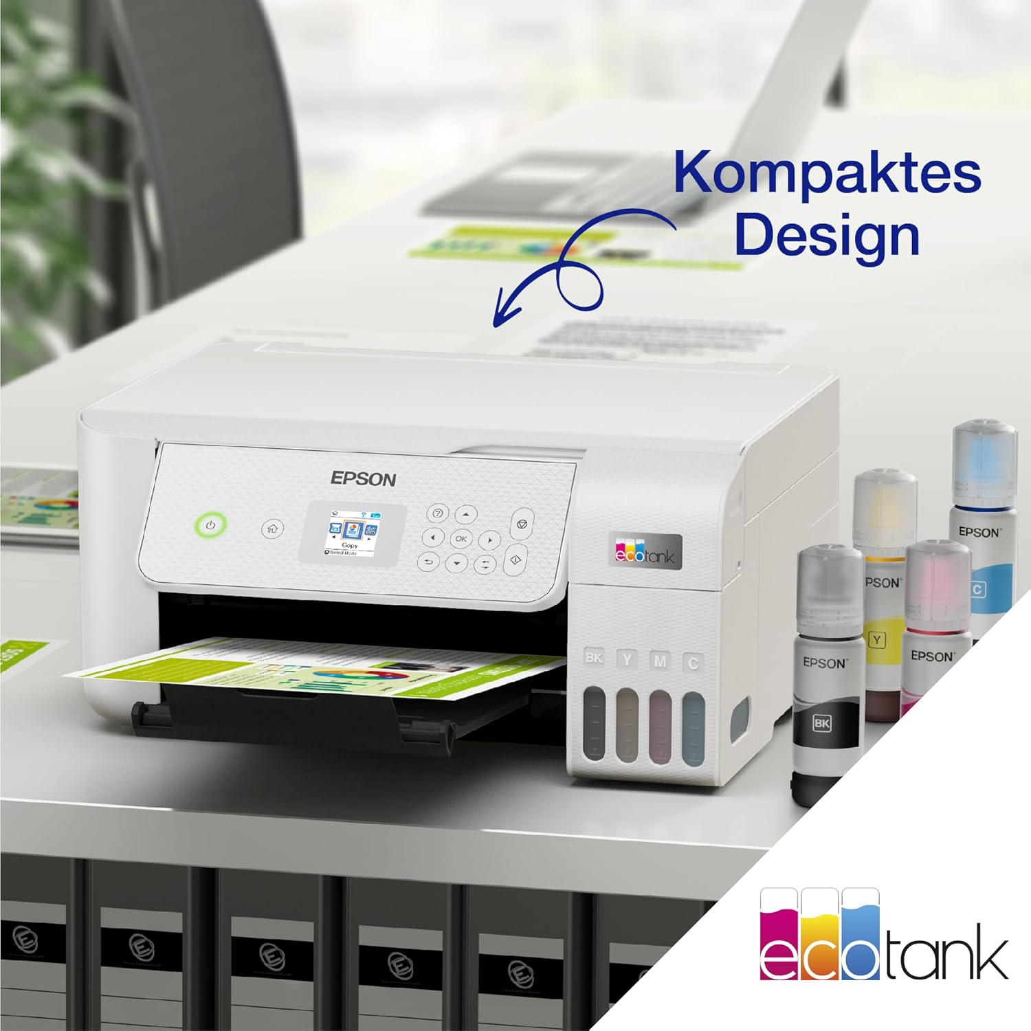Epson EcoTank ET-2826 A4-Multifunktions-Wi-Fi-Tintentankdrucker, mit einem im Lieferumfang enthaltenen Vorrat an Tinten bis zu 3 Jahren