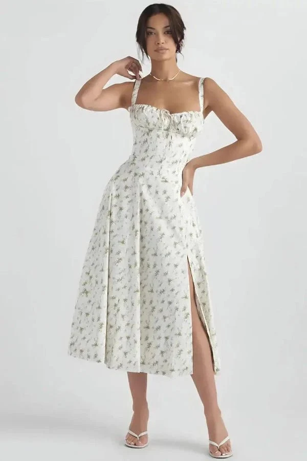 Elegantes Sommerkleid mit Korsett-Oberteil und Blumenmuster