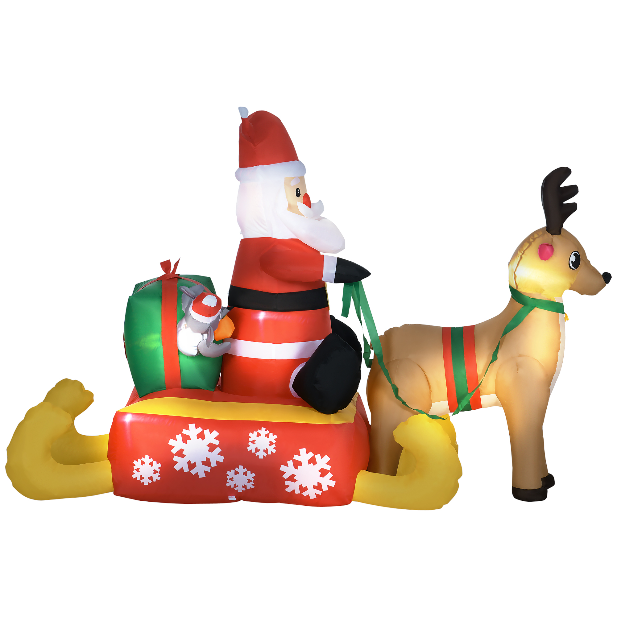 Opblaasbare Kerstdecoratie, Kerstman met Slee en Rendier, met LED-Lichten, voor de Tuin