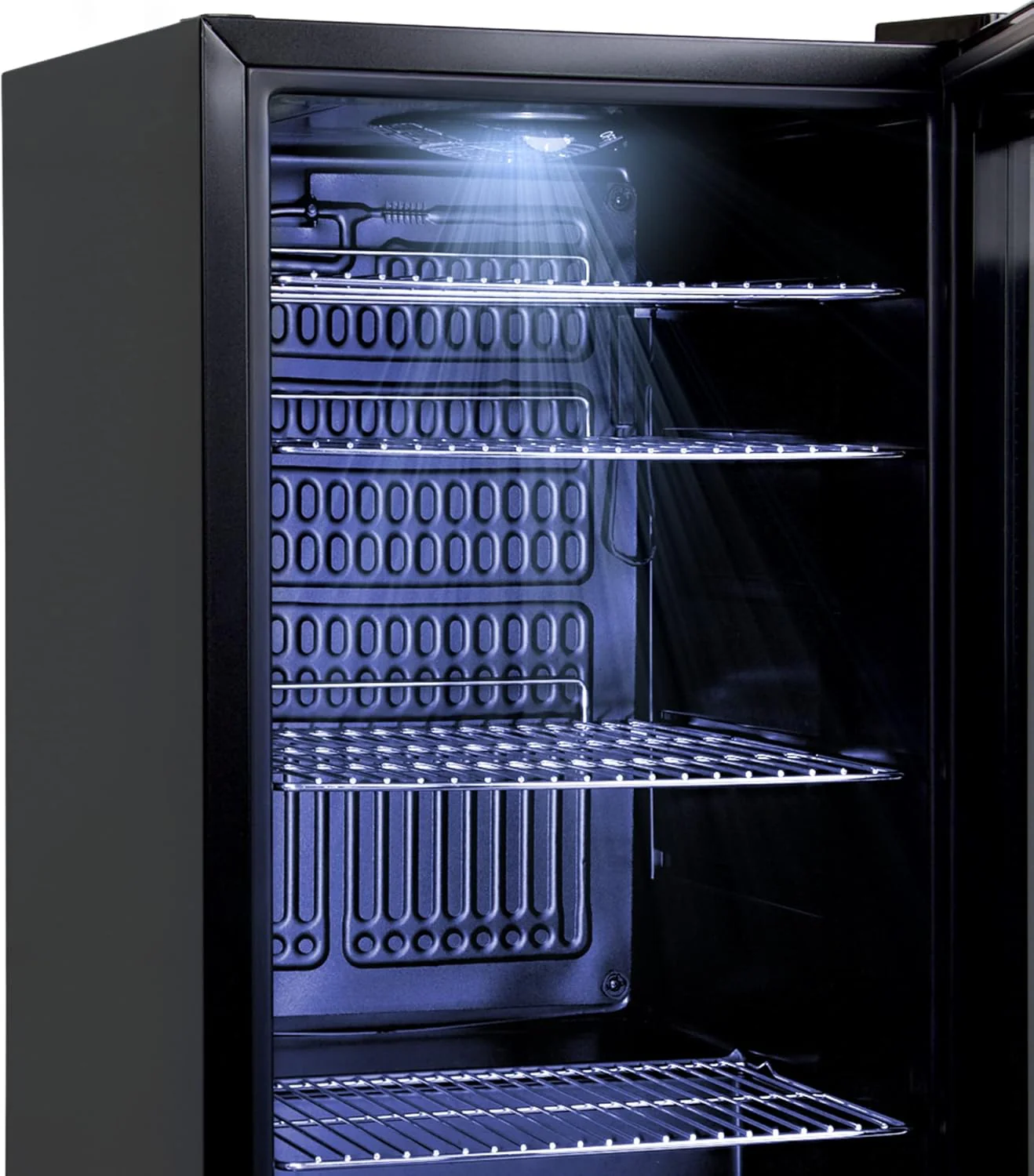 °CUBES Getränkekühlschrank 90L mit Glastür & 4 variablen Ablagen | Kompakter Flaschenkühlschrank, perfekt für zu Hause, Büro, Partys & Gastro | Stilvoller Kühlschrank mit Glastür, schwarz