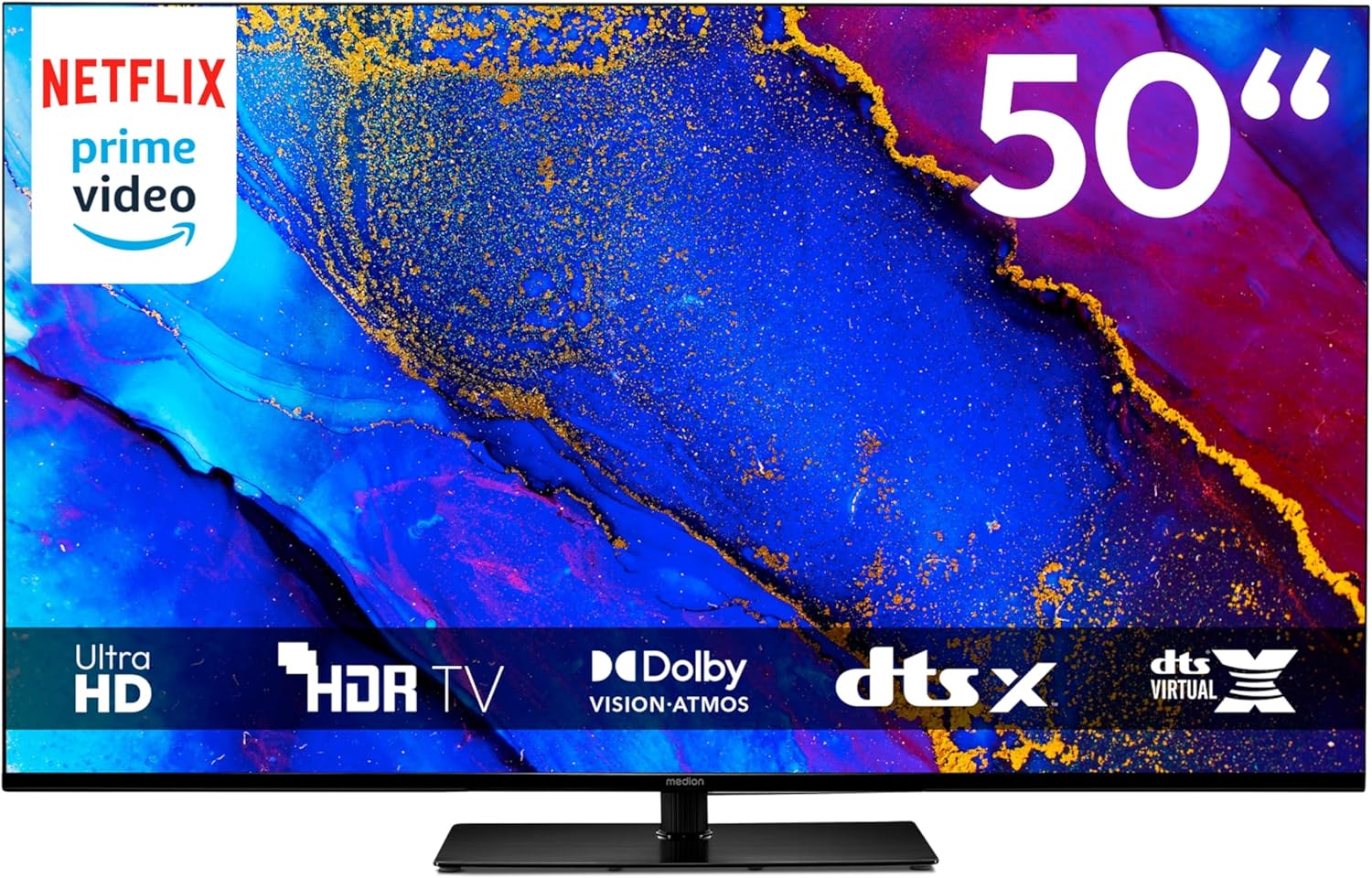 MEDION 125,7 cm (50 Zoll) Fernseher (Smart TV, 4K, Dolby Vision HDR, Prime Video, Disney+, Dolby Atmos, DTS X, kompatibel mit Google TV, PVR, Bluetooth, MD 850400)