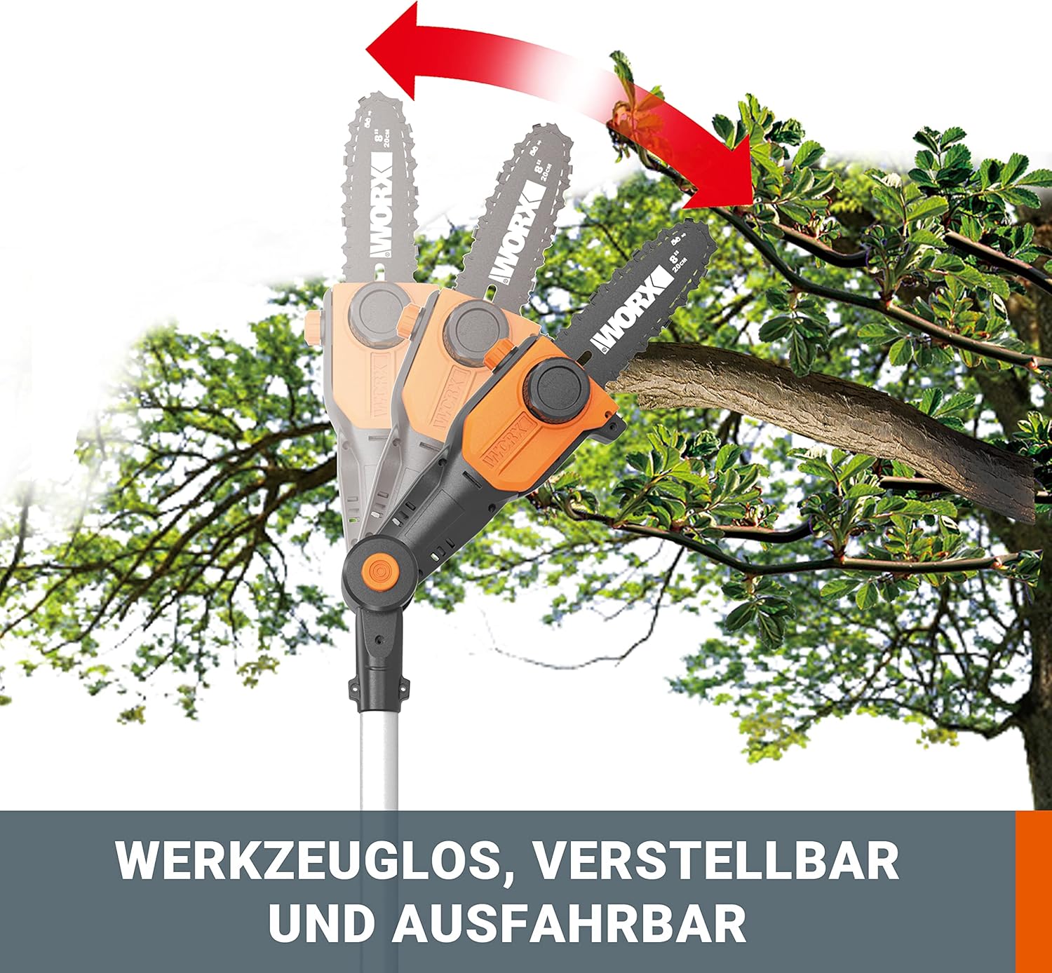 WORX WG252E.9 Akku Teleskop Heckenschere - 45cm Schnittbreite - 10-Fach Verstellbarer Teleskopstiel bis 3,20 Meter Hhe - PowerShare kompatibel - Ohne Akku & Ladegert
