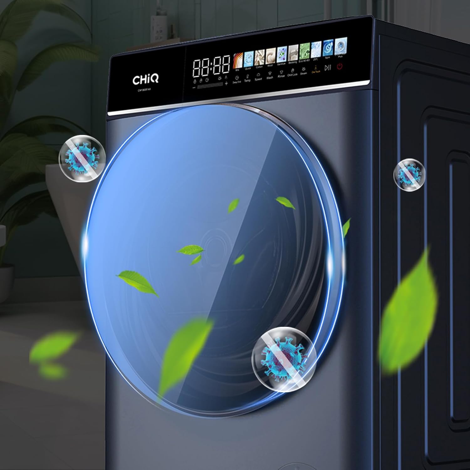 CHiQ Waschmaschine 7kg, 15 Programme, InverterMotor, Eco-Logic, Speed Wash, 60x46,5x84cm, Auto Clean, Washer Grau, CW07123863AX