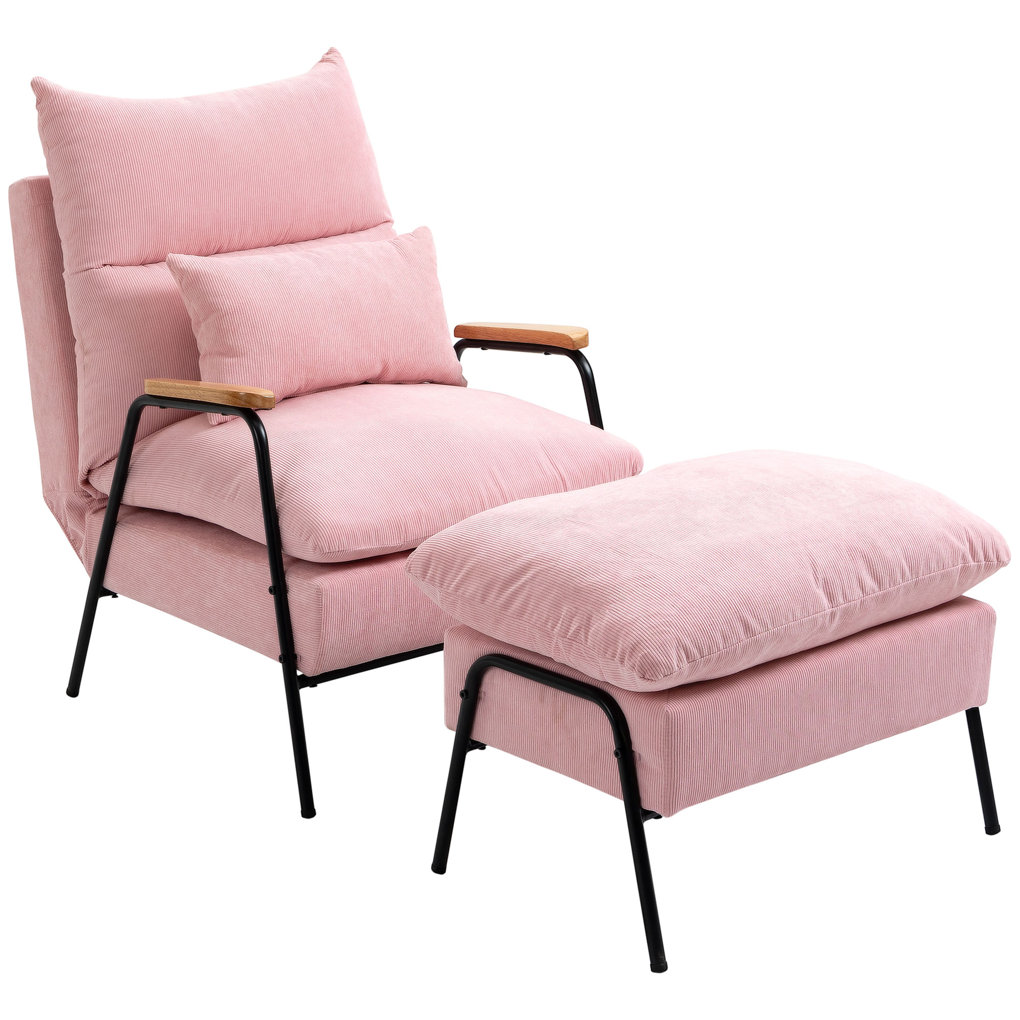 oorfauteuil met kruk, fauteuil met verstelbare rugleuning, roze